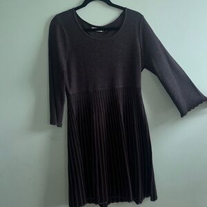 Calvin Klein Dark Gray Knit Dress with Flared Scalloped Sleeves